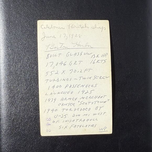 RMS Caledonia Boston Harbor 1928 Photo Annotated Voyage Notes WWII HMS Scotstoun - Picture 2 of 4